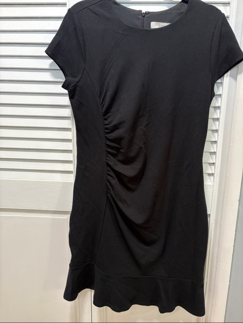 LOFT Black Short-Sleeve Ruched Mini Dress